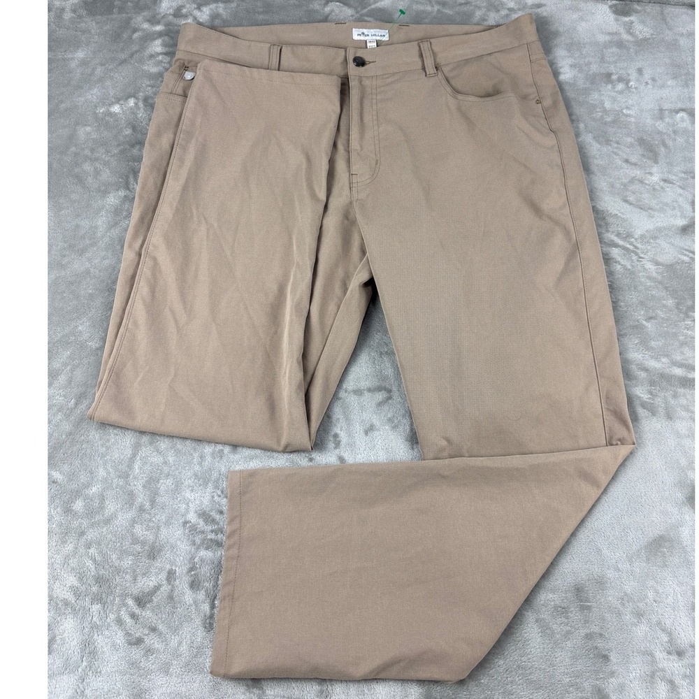 Peter Millar Crown Sport Mens 38x32 Khaki Tan 5-Pocket Performance Pants Golf